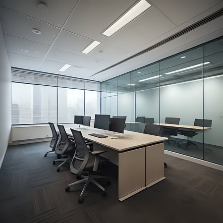 Interior of modern conference room with glass walls. 3d renderingの素材