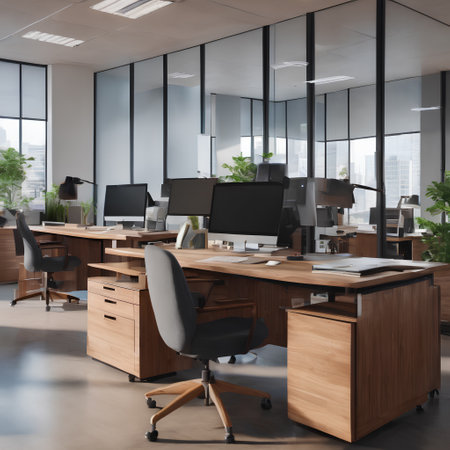 Office spaces without people - mirror - generated by iaの素材