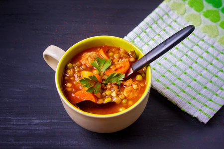 ceramic bowl with lentil stewの写真素材