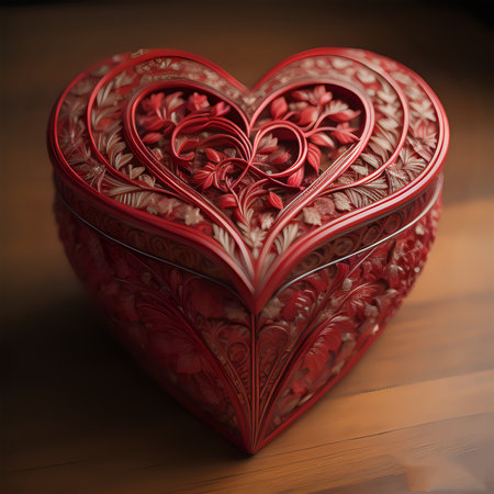 A beautifully drawn, 3D Valentine's Day Heart Box, intricate details and ornate patterns-generated by aiの素材