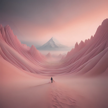 dreamy surreal fantasy landscape , pastel pink-generated by aiの素材