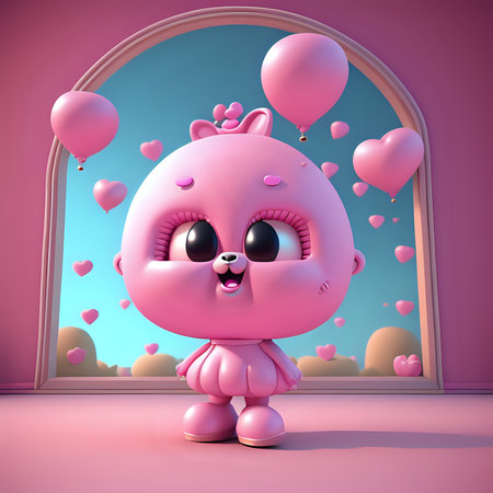 cute pink cartoon in dreamland 3d rendering-generated by aiの素材