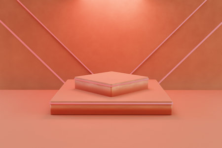 3d render geometric stage podium wallpaper peach tones - peachy color of the year 2024の写真素材