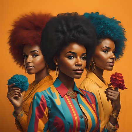 Vibrant Black History Month Colorful afro women - generated by aiの素材