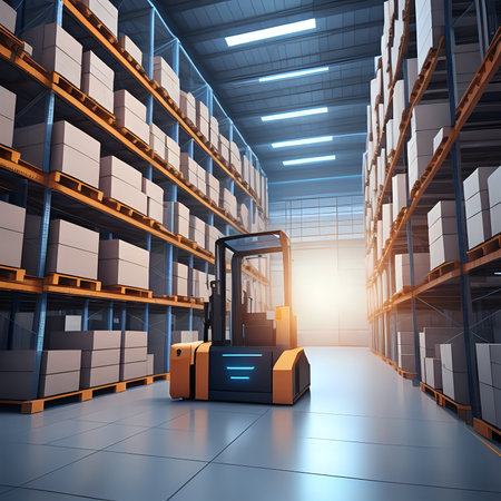 Future virtual reality technology for innovative VR warehouse management. Concept of smart technology for industrial revolution and automated logistics control - generated by aiの素材