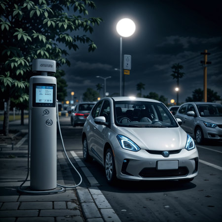 Modern fast electric vehicle chargers for charging car in park - generated by aiの素材