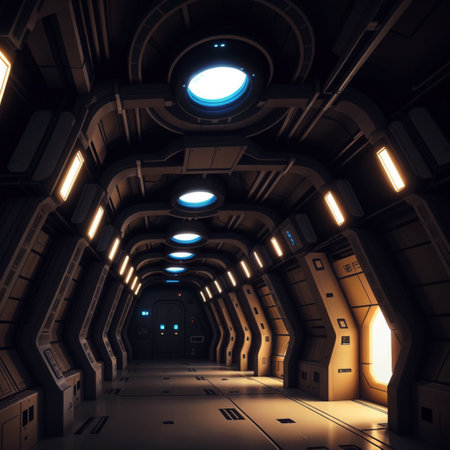 Inside an alien spaceship. Space Base Corridor - generated by aiの素材