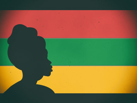 black history month celebrating background - silhouette of afro people on flag grunge backgroundの写真素材