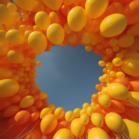 several yellow balloons background - generated by aiの素材