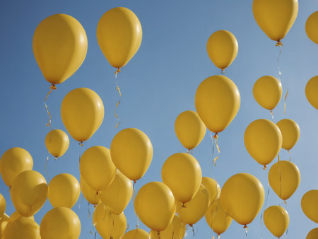 several yellow balloons background - generated by aiの素材