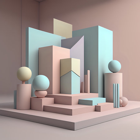3D podium scene abstract shapes pastel bauhaus geometry - generatd by aiの素材