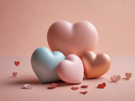 minimal scene with a hearts in pastel colors - generated by aiの素材