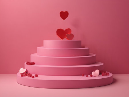pink podium with hearts cylinder pedestal product display stand romance love platform on pink background 3d rendering -- generated by aiの素材