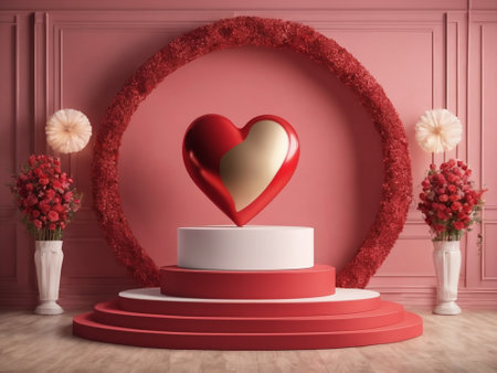 valentines day stage podium mock up with heart product display showcase 3d rendering - generated by aiの素材