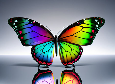 multicolored butterfly on a mirror surface - generated by aiの素材