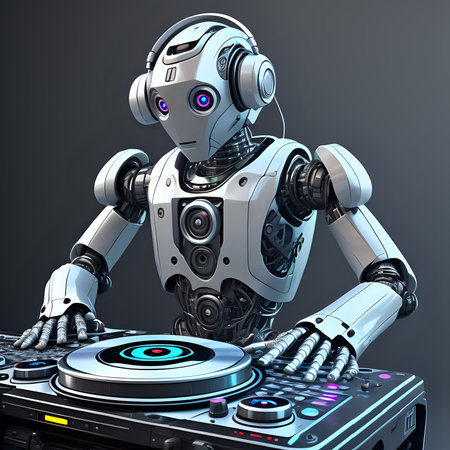 Robot playing music on a turntable. 3d renderingの素材