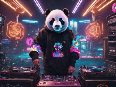 panda bear DJ, streetwear style - generated by aiの素材