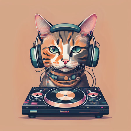 portrait of cute cat dj - generated by aiの素材