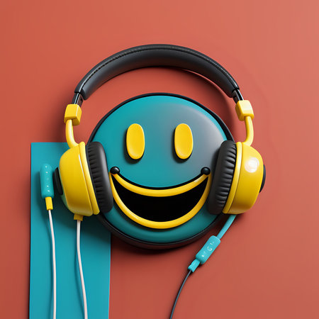 smiley headphones stick - generated by aiの素材