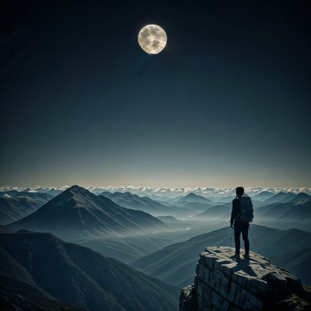 Having a personal adventure - Person watching the beauty of nature. Happiness and personal freedom concept - generated by aiの素材
