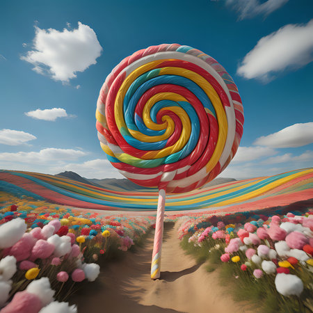 A whimsical giant lollipop with swirling colors of rainbow - generated by aiの素材