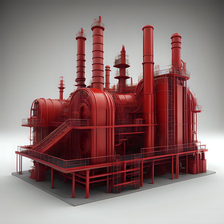Industrial plant with pipes on a gray background. 3d renderingの素材
