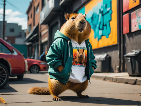 Cool Capybara, streetwear - generated by aiの素材