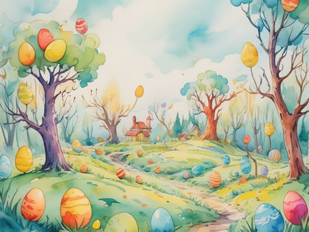 Watercolor easter background - generated by aiの素材