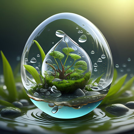 Realistic water drop with an ecosystem- generated by aiの素材