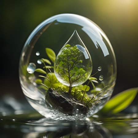 Realistic water drop with an ecosystem- generated by aiの素材