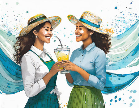 illustration of girl cycling outdoors, sunny - generated by aiの素材