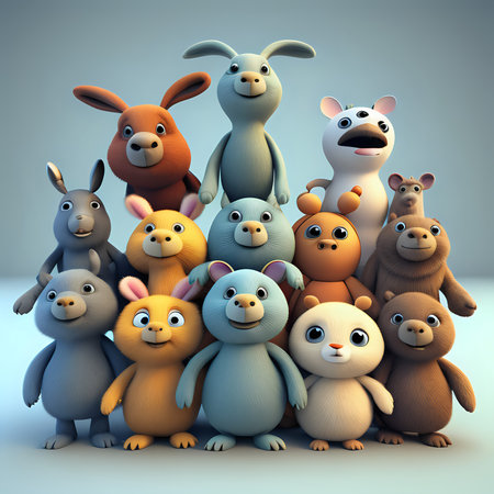 A group of stuffed animals are standing together-generated by aiの素材
