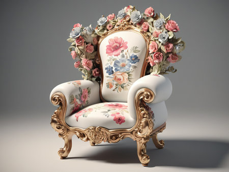 3d chair with floral ornaments-generated by aiの素材