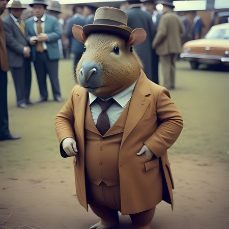 Show me a capybara dressed up as a detective, 35mm film - generated by aiの素材