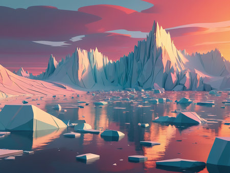 a low polygon image of the artic during a beautiful sunset - generated by aiの素材