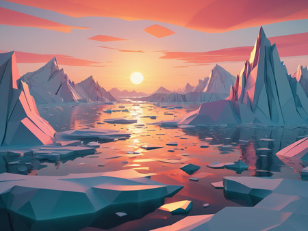 a low polygon image of the artic during a beautiful sunset - generated by aiの素材