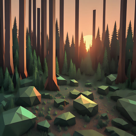 a low polygon image of the forest during a beautiful sunset - generated by aiの素材