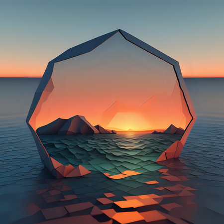 a low polygon image of the sea during a beautiful sunset - generated by aiの素材