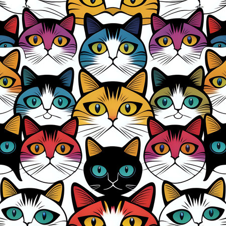 A colorful pattern of cats with different eyes - generated by aiの素材