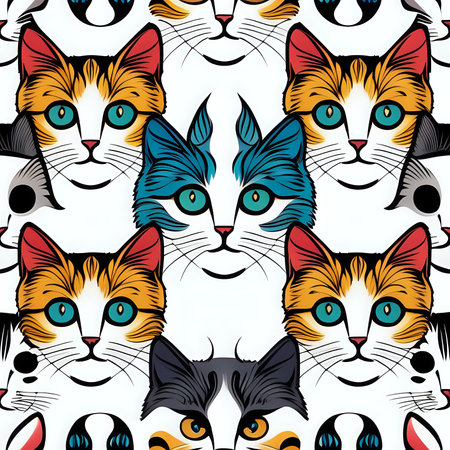 A colorful pattern of cats with different eyes - generated by aiの素材