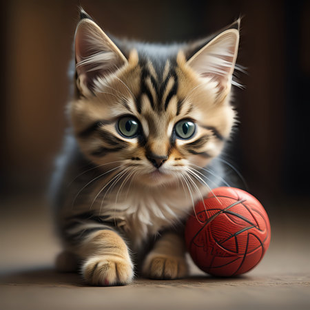 Adorable looking kitten with ball - generated by aiの素材