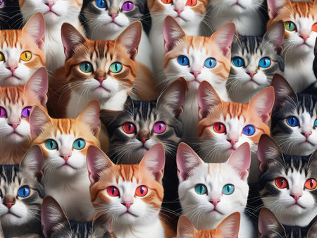 A colorful pattern of cats with different eyes - generated by aiの素材