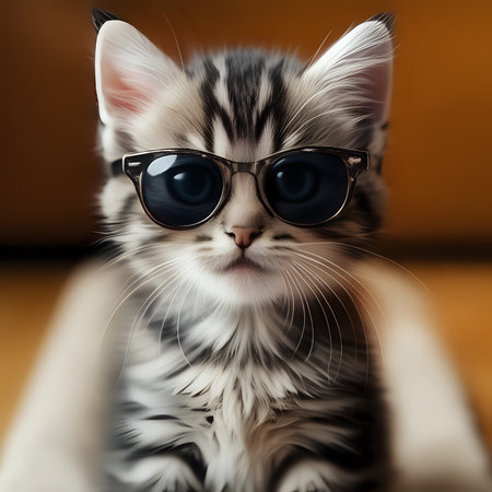 Adorable looking kitten with sunglasses - generated by aiの素材