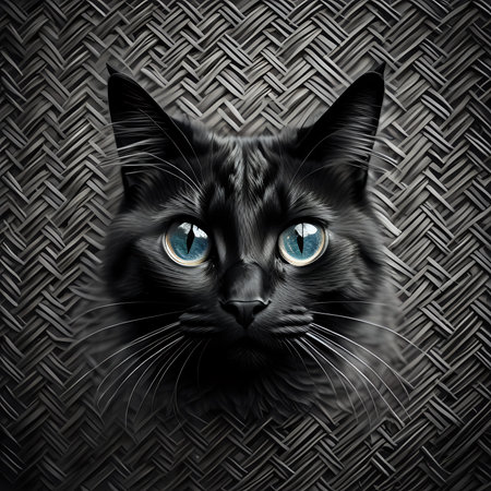 Cute black cat face with big eyes pattern background - generated by aiの素材