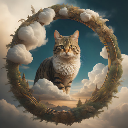 Fantasy style clouds with cat - generated by aiの素材