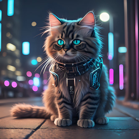 Cute furry cat outdoors at night - generated by aiの素材