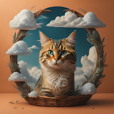 Fantasy style clouds with cat - generated by aiの素材