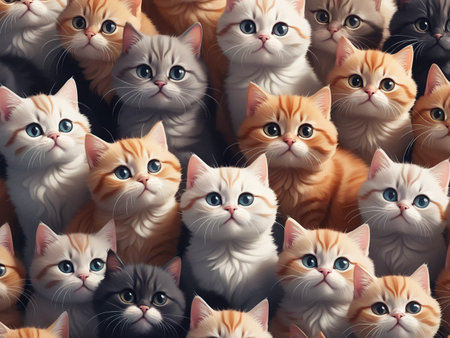 Group of cute cats for wallpaper and graphic designs 2D Illustration - generated by aiの素材