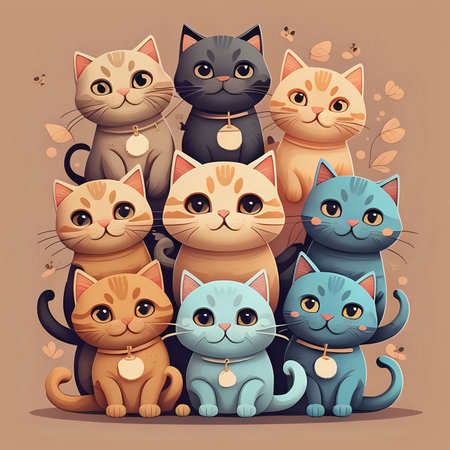 Group of cute cats for wallpaper and graphic designs 2D Illustration - generated by aiの素材