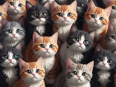 Group of cute cats for wallpaper and graphic designs 2D Illustration - generated by aiの素材